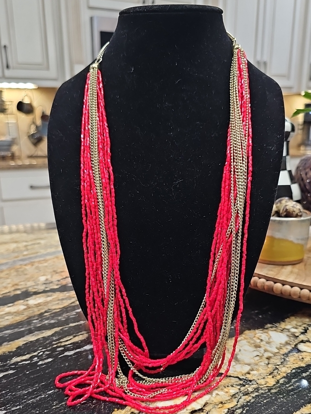 Multi-Strand Red and Gold Statement Necklace